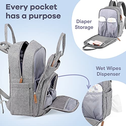 RUVALINO Large Waterproof Diaper Bag Backpack, Gray