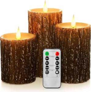 Battery Operated Pine Bark Effect LED Candle Set