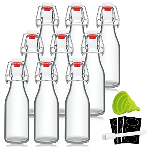 Glass Bottles with Airtight Seal, 237 ml (9 Pack)