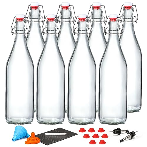8-Pack Glass Bottles with Airtight Swing Top Lids