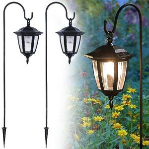 2 Pack Solar Hanging Lanterns with Shepherd Hooks
