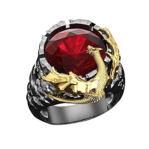 3D Dragon Ring with Red Crystal Inlay