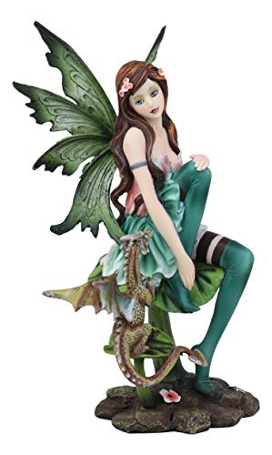 Gaia Pixie Fairy with Green Dragon Statue
