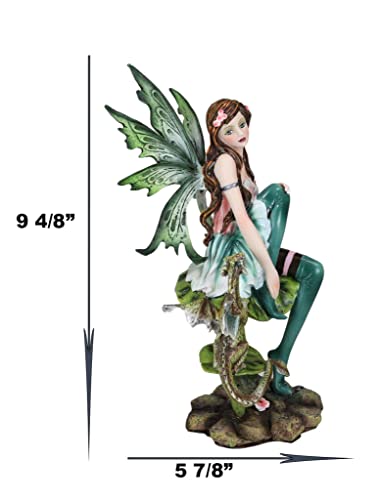 Gaia Pixie Fairy with Green Dragon Statue