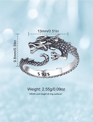 Sterling Silver Dragon Ring for Women Adjustable