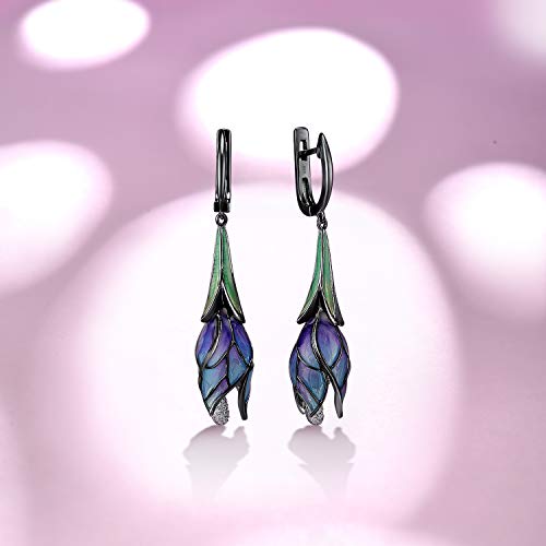 Colorful Floral Drop Earrings in Sterling Silver