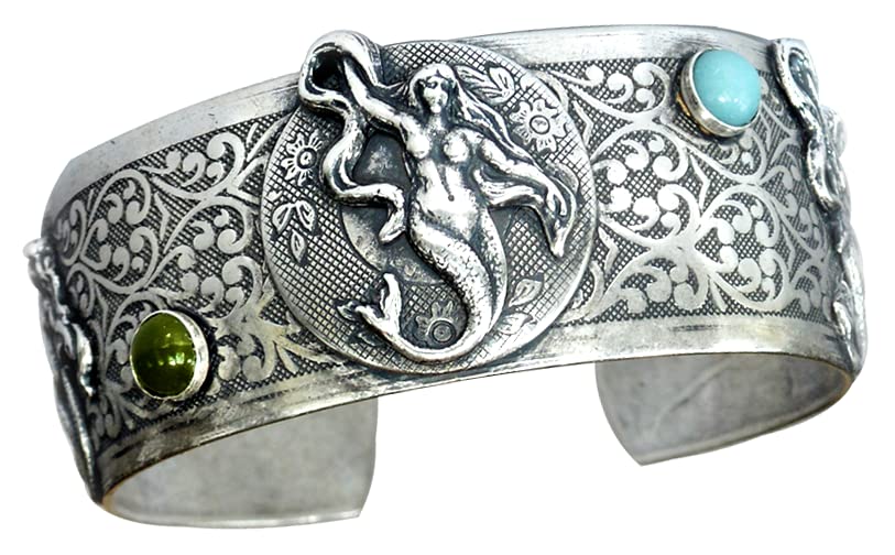 Mermaid Cuff Bracelet with Amazonite and Nephrite Jade