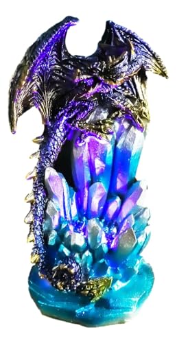 Purple and Gold Galaxy Dragon Statue with Night Light