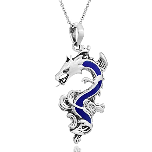 Majestic Dragon Blue Lapis Sterling Silver Pendant
