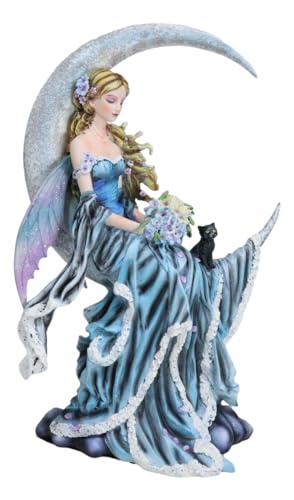 Celestial Crescent Moon Fairy Statue 11" H