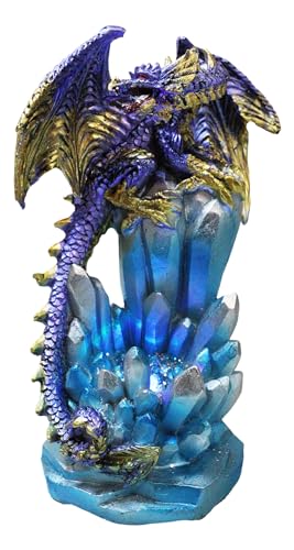 Purple and Gold Galaxy Dragon Statue with Night Light
