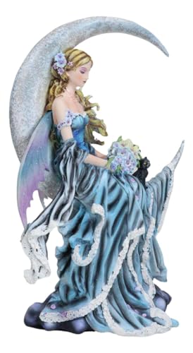 Celestial Crescent Moon Fairy Statue 11" H