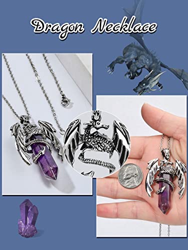 Hexagonal Crystal Dragon Pendant Necklace in Amethyst