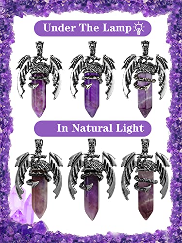 Hexagonal Crystal Dragon Pendant Necklace in Amethyst