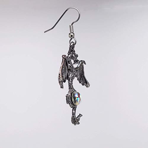 Gothic Silver Dragon Dangle Earrings