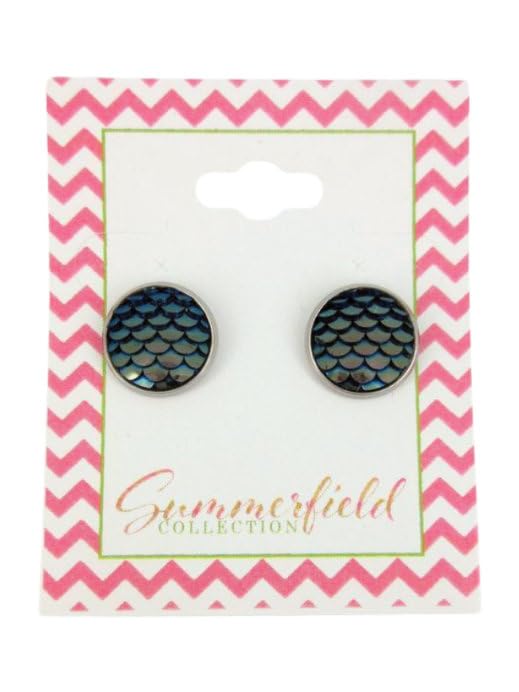 Dragon Mermaid Scale Stud Earrings in Dark Gray Blue