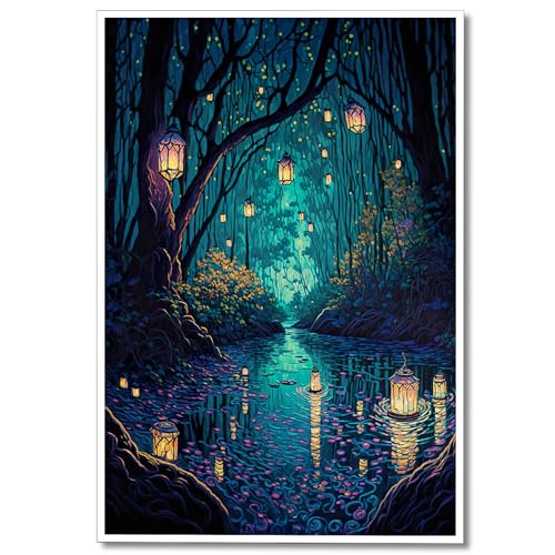 Fantasy Forest Lanterns Canvas Wall Art 12x16in