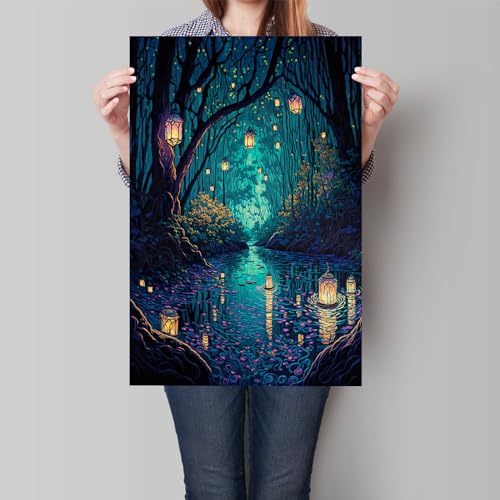 Fantasy Forest Lanterns Canvas Wall Art 12x16in