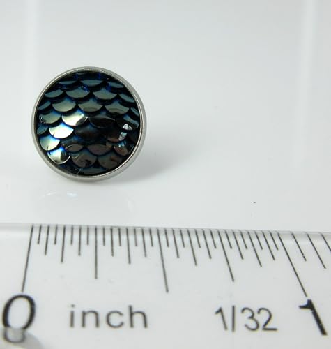 Dragon Mermaid Scale Stud Earrings in Dark Gray Blue