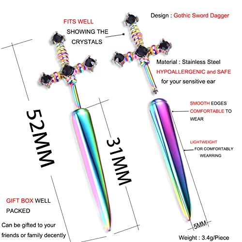 Gothic Sword Dagger Earrings in Rainbow Design