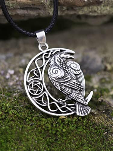 Celtic Raven Necklace on Crescent Moon Pendant