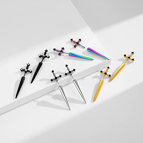 Gothic Sword Dagger Earrings in Rainbow Design