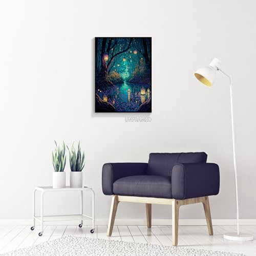 Fantasy Forest Lanterns Canvas Wall Art 12x16in