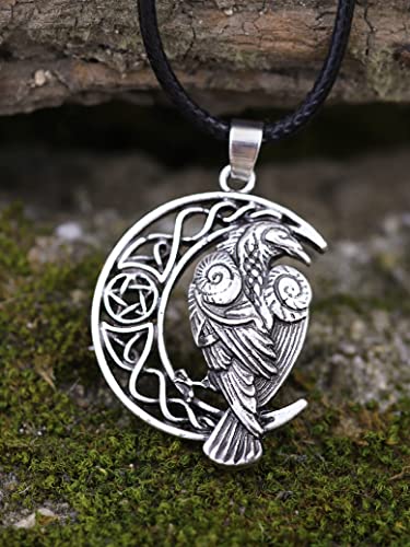 Celtic Raven Necklace on Crescent Moon Pendant