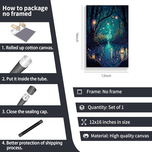 Fantasy Forest Lanterns Canvas Wall Art 12x16in