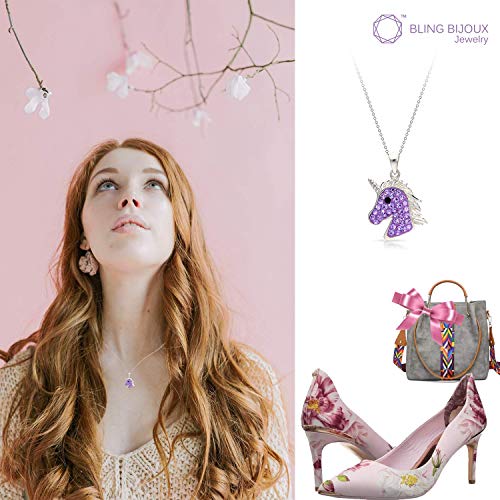 Purple Crystal Unicorn Pendant Necklace in Silver