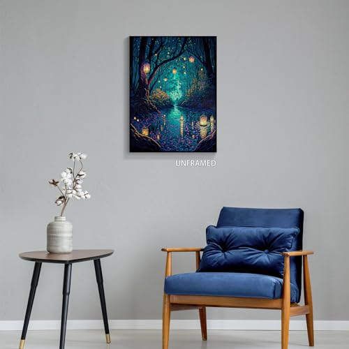 Fantasy Forest Lanterns Canvas Wall Art 12x16in