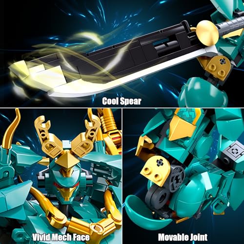 Cool Green Dragon Warrior Mech Building Blocks Set
