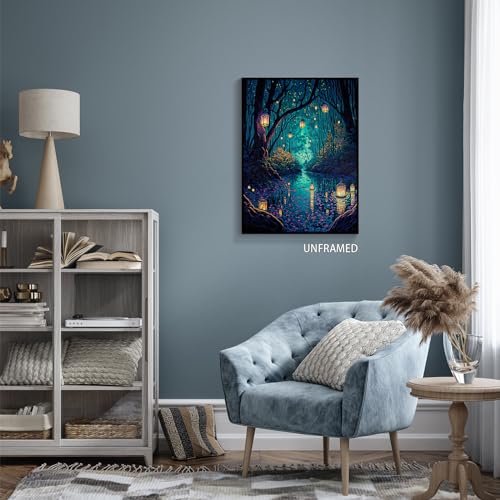 Fantasy Forest Lanterns Canvas Wall Art 12x16in