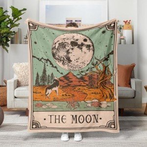 Moonlit Tarot Throw Blanket in Vintage Boho Style