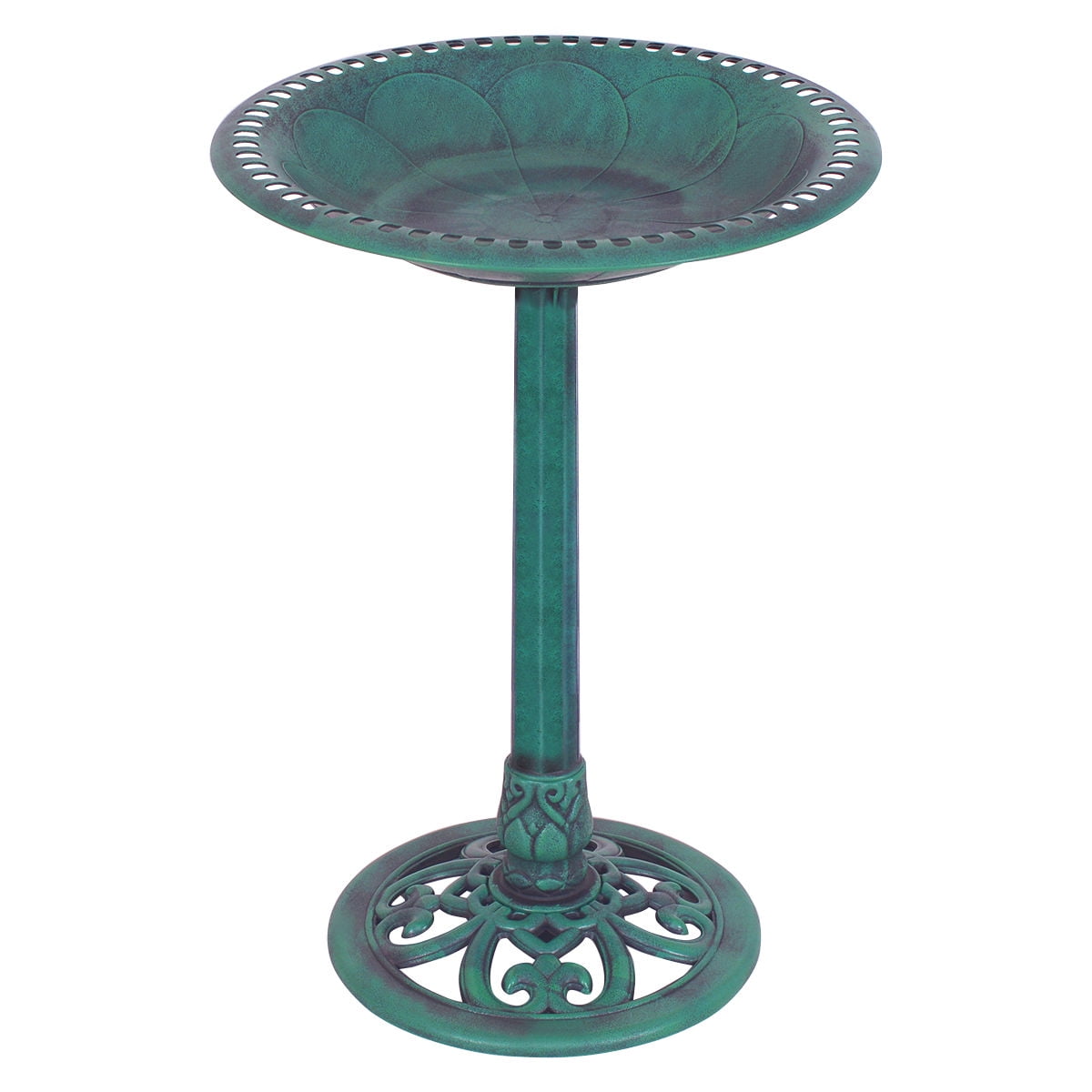 Green Pedestal Bird Bath and Feeder for Outdoors