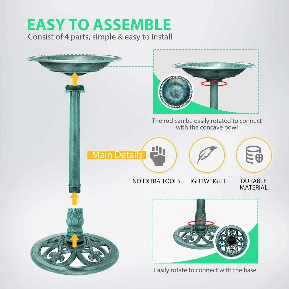 28" Solar-Powered Bird Bath and Fountain Set