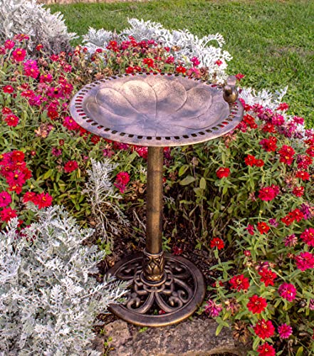Outdoor Bronze Bird Bath - 30 Inch Polyresin