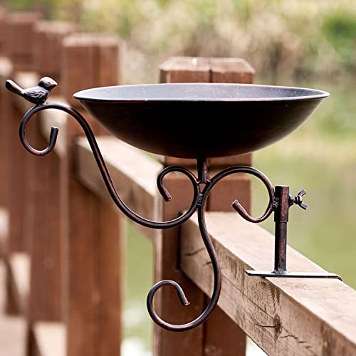 Metal Bird Bath with Removable Clamp for Deck