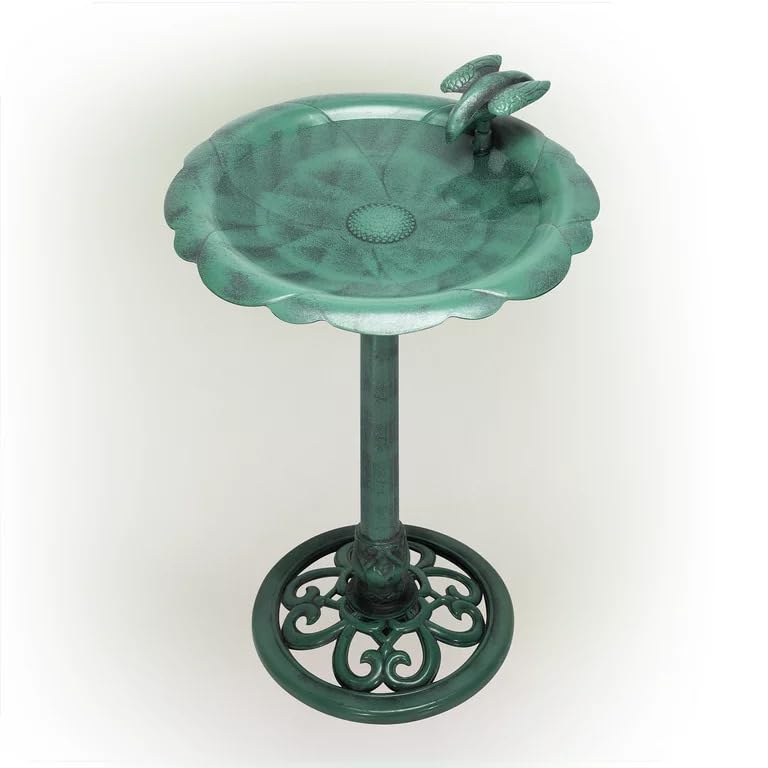 31" Antique Flower Birdbath with Bird Decoration