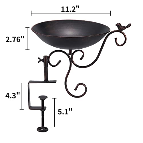 Metal Bird Bath with Removable Clamp for Deck