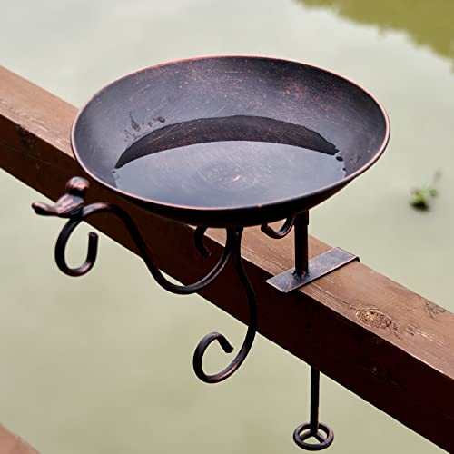 Metal Bird Bath with Removable Clamp for Deck