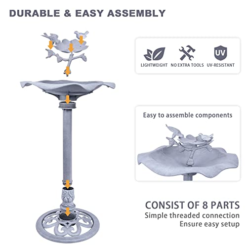 Large 33-Inch Lightweight Grey Bird Bath