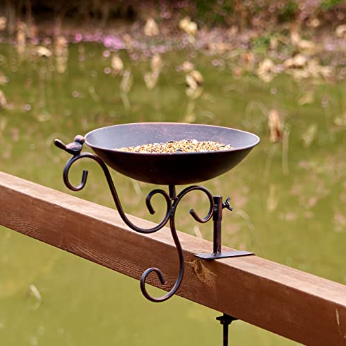 Metal Bird Bath with Removable Clamp for Deck
