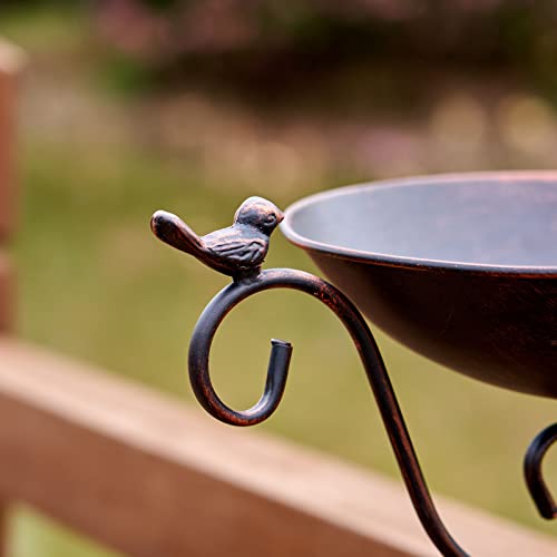 Metal Bird Bath with Removable Clamp for Deck