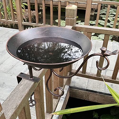 Metal Bird Bath with Removable Clamp for Deck