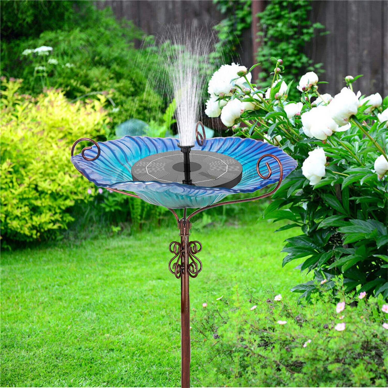 Freestanding Glass Bird Bath for Outdoor Gardens