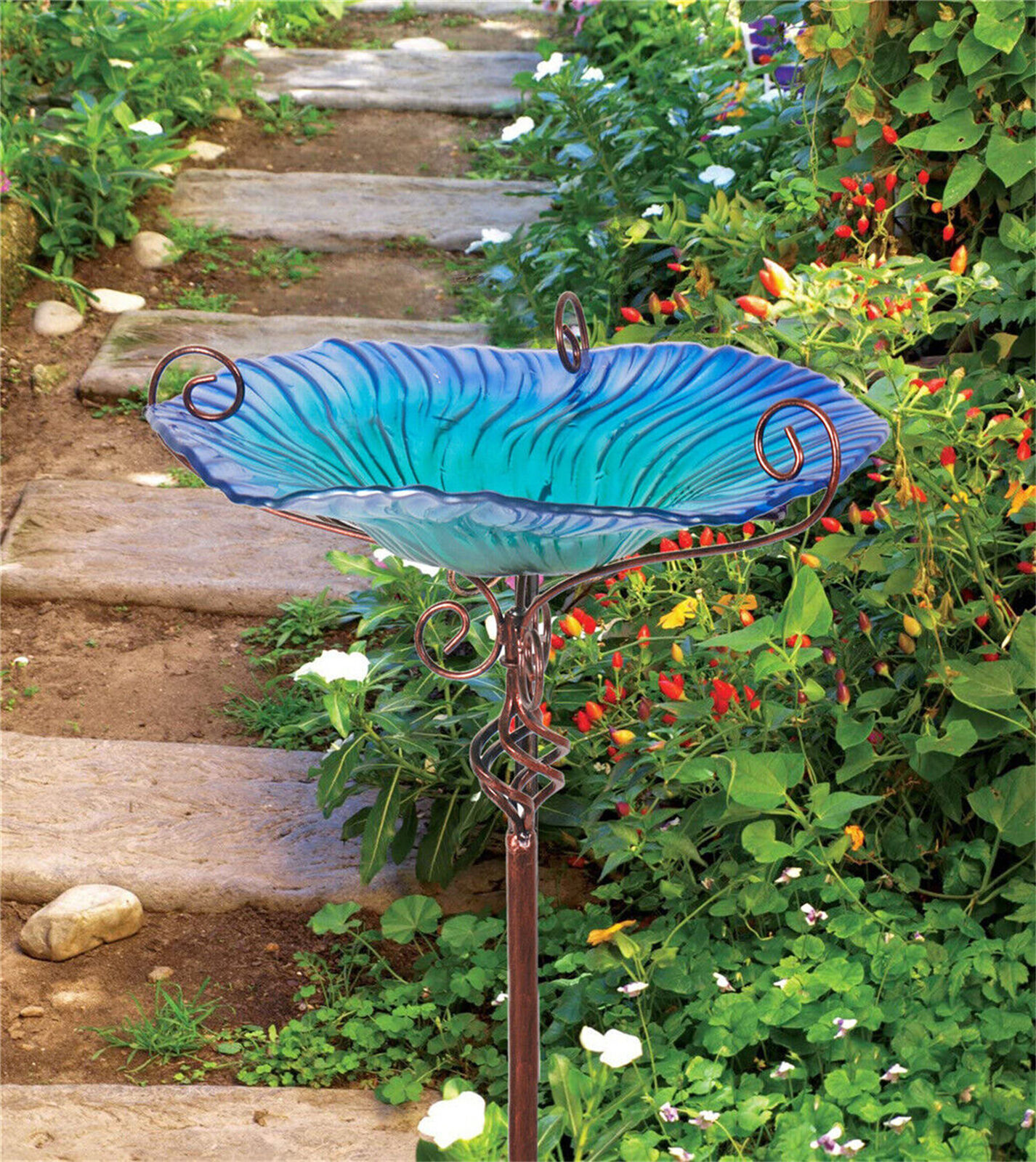 Freestanding Glass Bird Bath for Outdoor Gardens