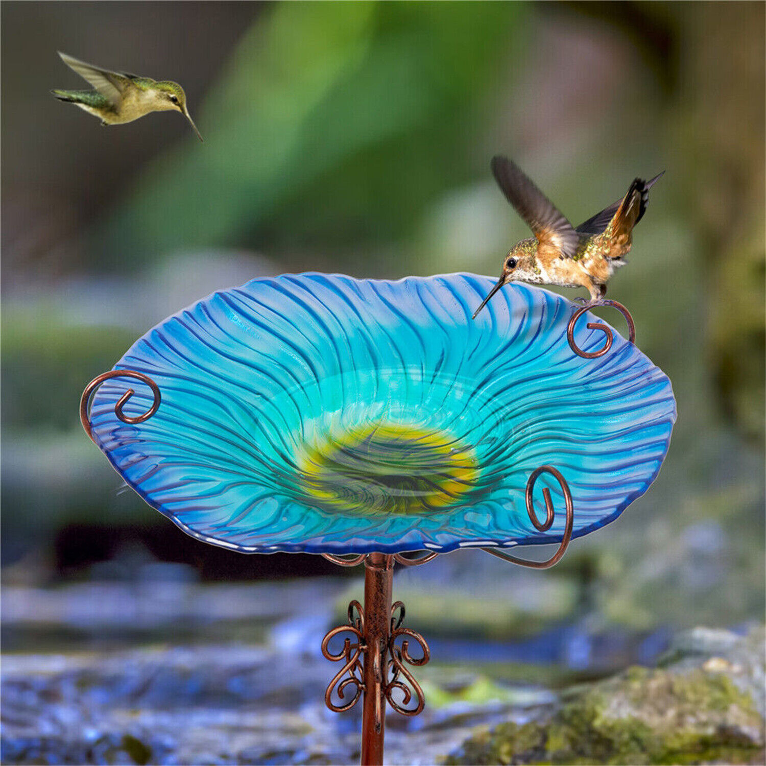 Freestanding Glass Bird Bath for Outdoor Gardens