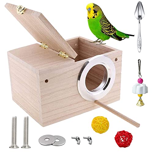 Wood Bird Nest Box with Perch for Budgies