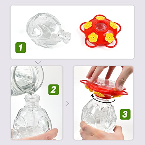 JALAMWANG 15 oz Glass Hummingbird Feeder with Ant Moat